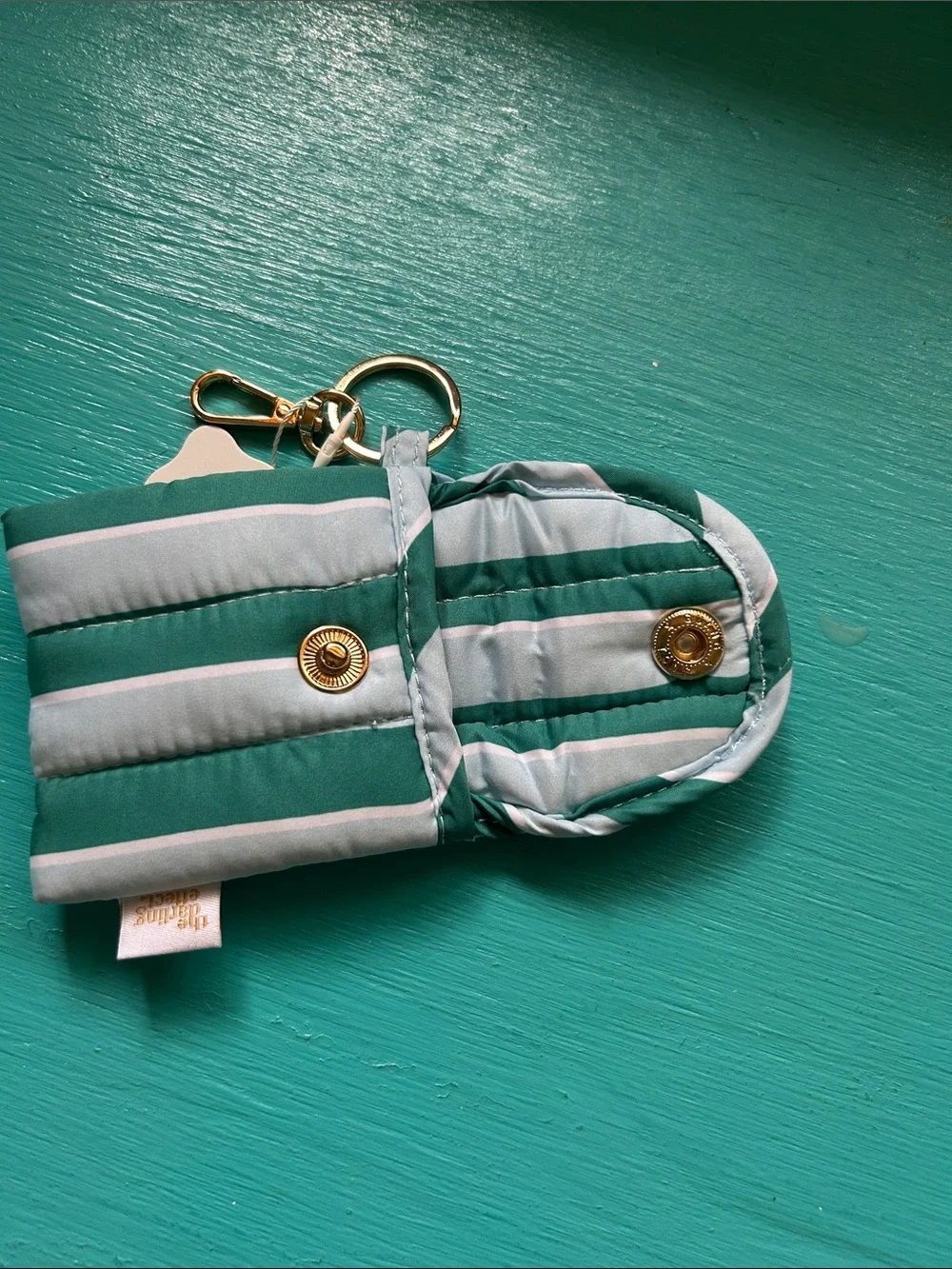 The Darling Effect Green Striped Puffy Earbud Case Keychain